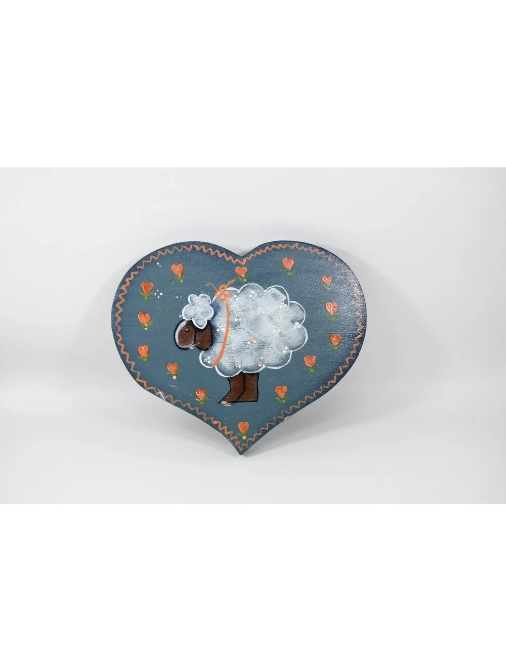 Vintage 1980s Wood Heart Pig Sheep Bear Hand Painted Granny Cottage Core Nursery